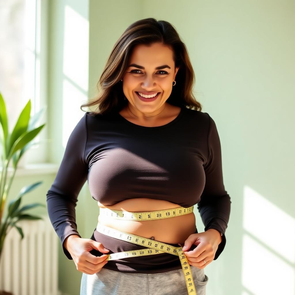 Real MounjaMelt customer measuring slimmer waistline